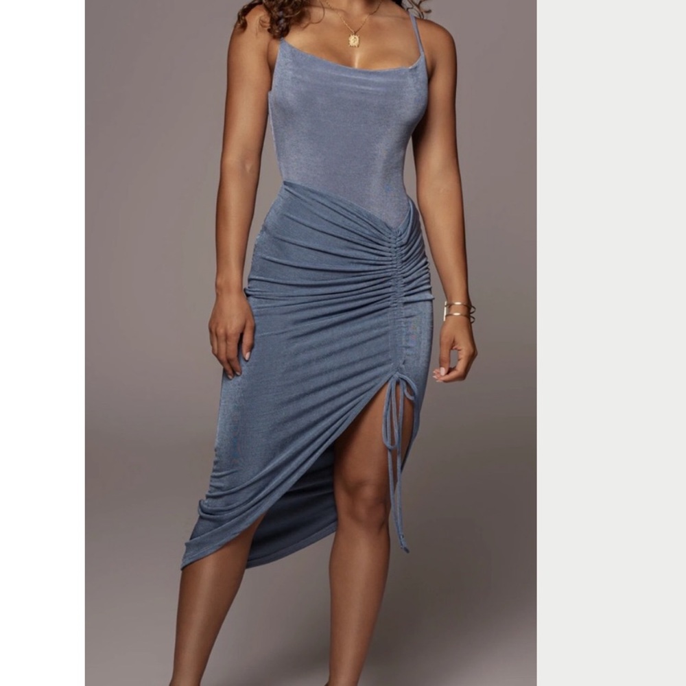 NWT JLUXLABEL Slate Aura Ruched Midi Skirt Sz M